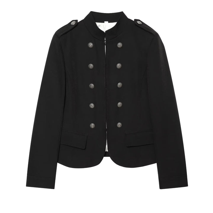 Damen Militärisch inspirierte Doppelreihige Kurzjacke mit Stehkragen und Epauletten Drune