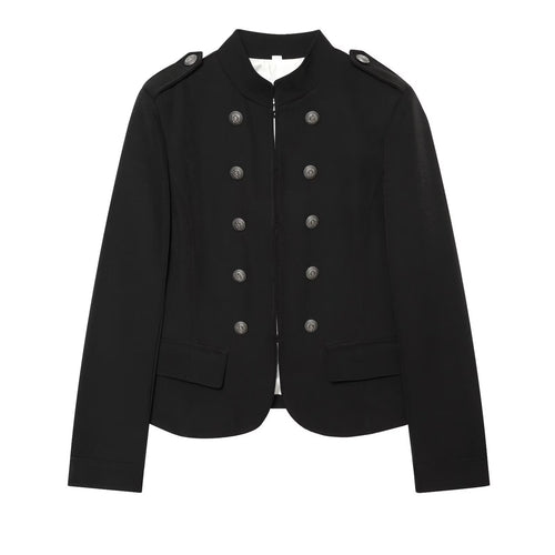 Damen Militärisch inspirierte Doppelreihige Kurzjacke mit Stehkragen und Epauletten Drune