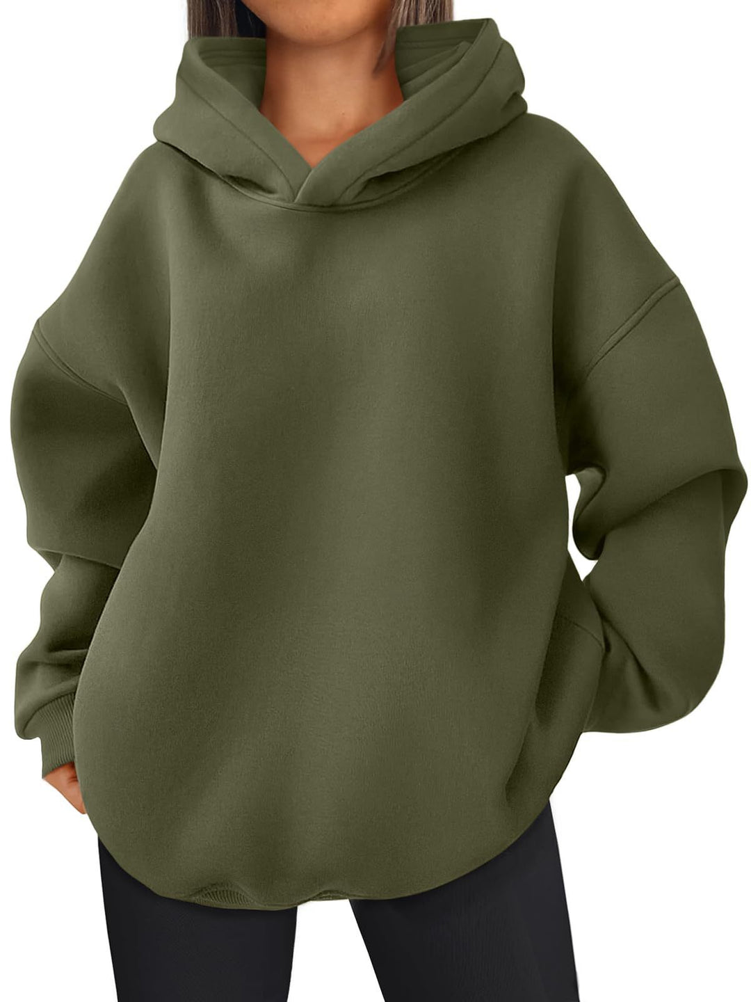 Damen nan kastiger Kapuzenpullover mit doppellagiger Kapuze, überschnittener Schulter und längerem Rückenteil Drune