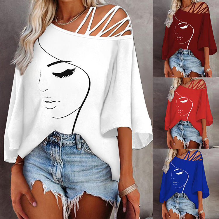 Damen Tunika mit asymmetrischem Trägerdesign und stylisierter Gesichtsgrafik Drune