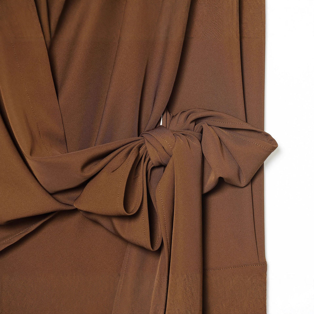 Damen nan fließende Wickelbluse mit weitem Reverskragen, überschnittener Schulter und dekorativem Seitenschleifen-Tie Drune