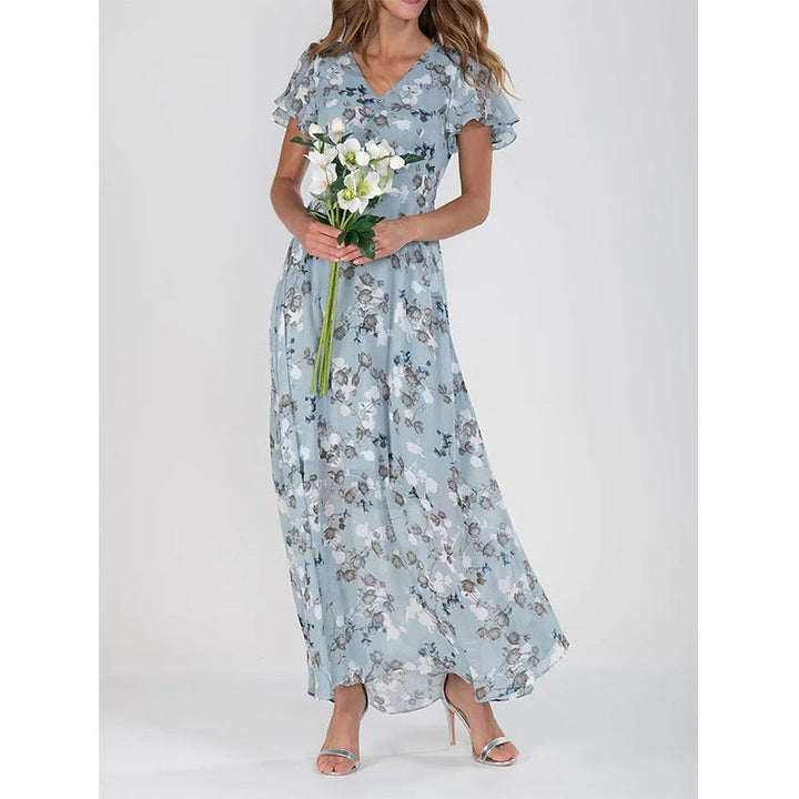 Damen Maxikleid mit floralem Chiffon-Stoff und transparenten Ärmeln Drune