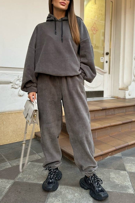 Drune | Crew Polar Fleece Kapuzenpullover und Jogginghose Zweiteiliges Satz
