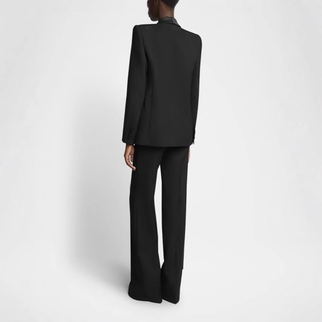 Damen Elegantes Smokingset mit Satin-Schalkragen und weitem Palazzohosen-Schnitt Drune
