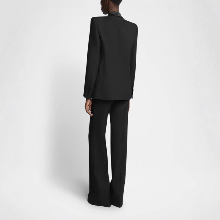 Damen Elegantes Smokingset mit Satin-Schalkragen und weitem Palazzohosen-Schnitt Drune