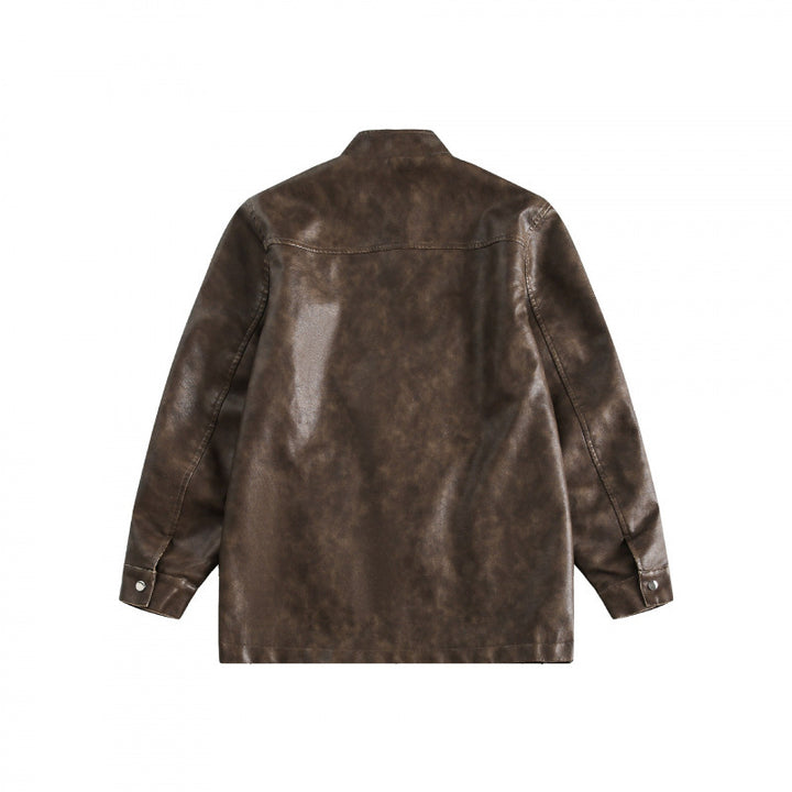 Herren Kurzjacke im Vintage-Lederlook mit Stehkragen und dekorativen Kordelverschlüssen Drune