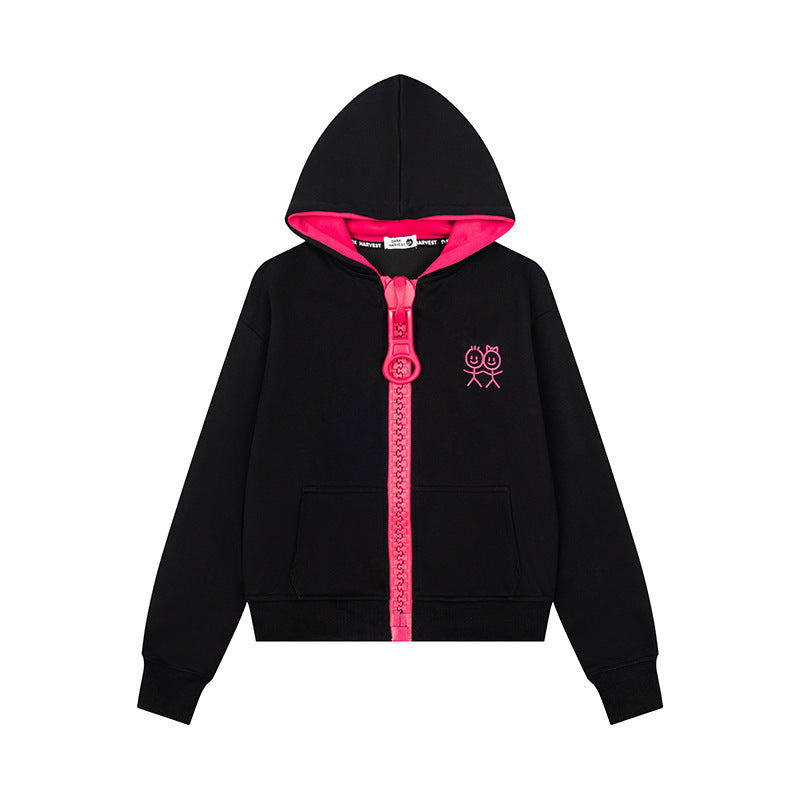 Damen Kapuzen-Sweatjacke mit übergroßem Reißverschluss und minimalistischer Stickerei Drune