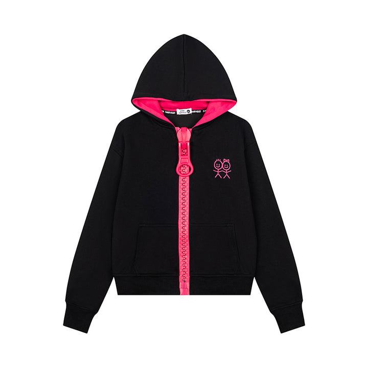 Damen Kapuzen-Sweatjacke mit übergroßem Reißverschluss und minimalistischer Stickerei Drune