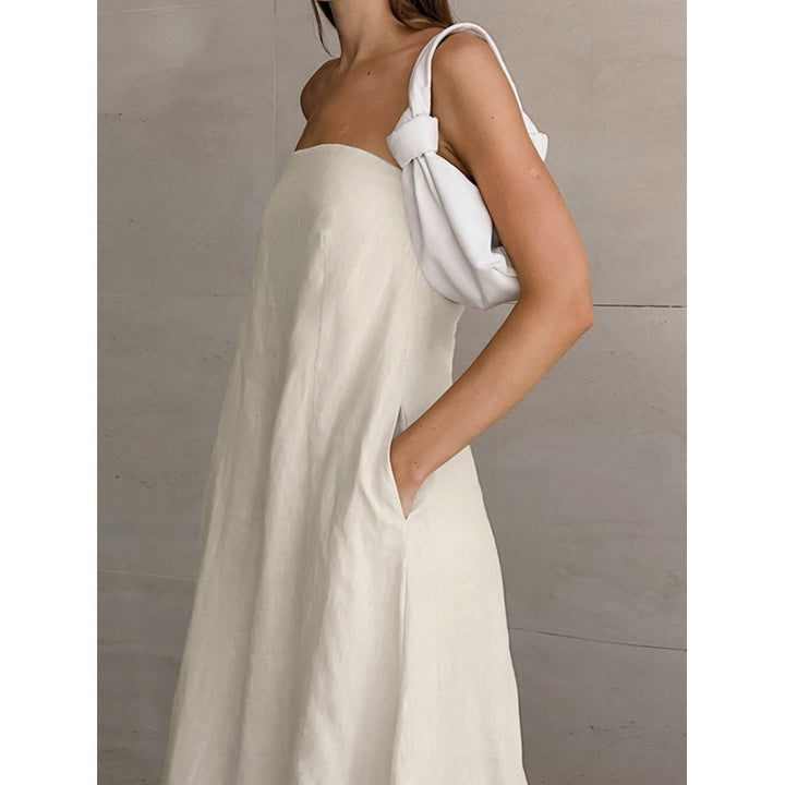 Damen Maxikleid ohne Ärmel mit elegantem Taillenband und fließendem Schnitt Drune
