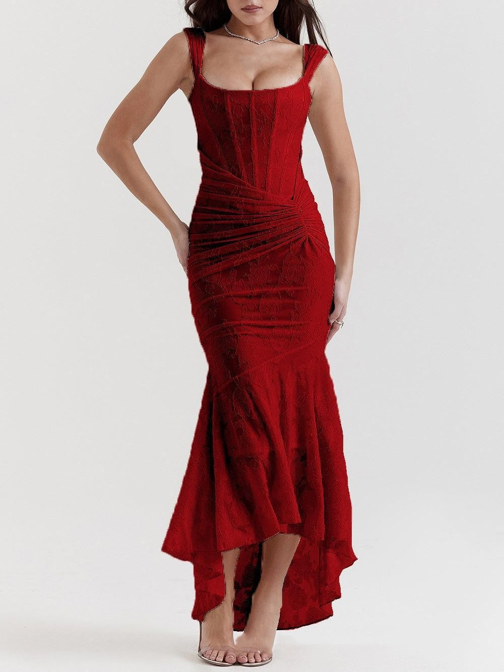Damen nan eng anliegendes Korsett-Abendkleid mit integrierten Stäbchen, geraffter Wickelpassform und floraler Jacquardstruktur Drune