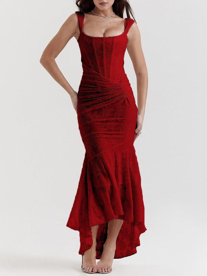 Damen nan eng anliegendes Korsett-Abendkleid mit integrierten Stäbchen, geraffter Wickelpassform und floraler Jacquardstruktur Drune