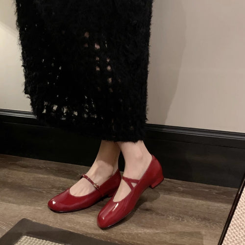 Damen Mary Jane Blockabsatz Ballerinas mit verstellbarem Riemen Drune