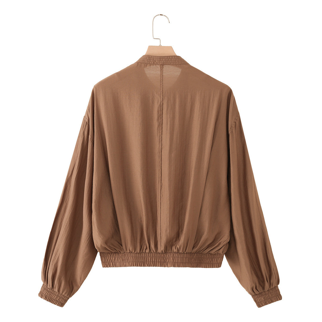 Damen Leichter Cropped-Blouson mit Faltenpasse, Stehkragen und Elastikbund Drune