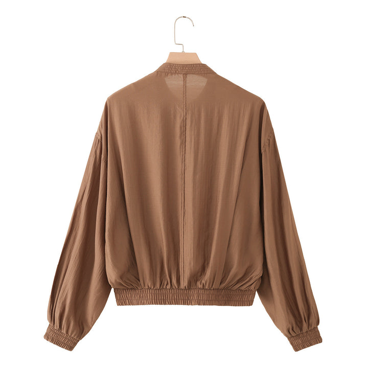 Damen Leichter Cropped-Blouson mit Faltenpasse, Stehkragen und Elastikbund Drune