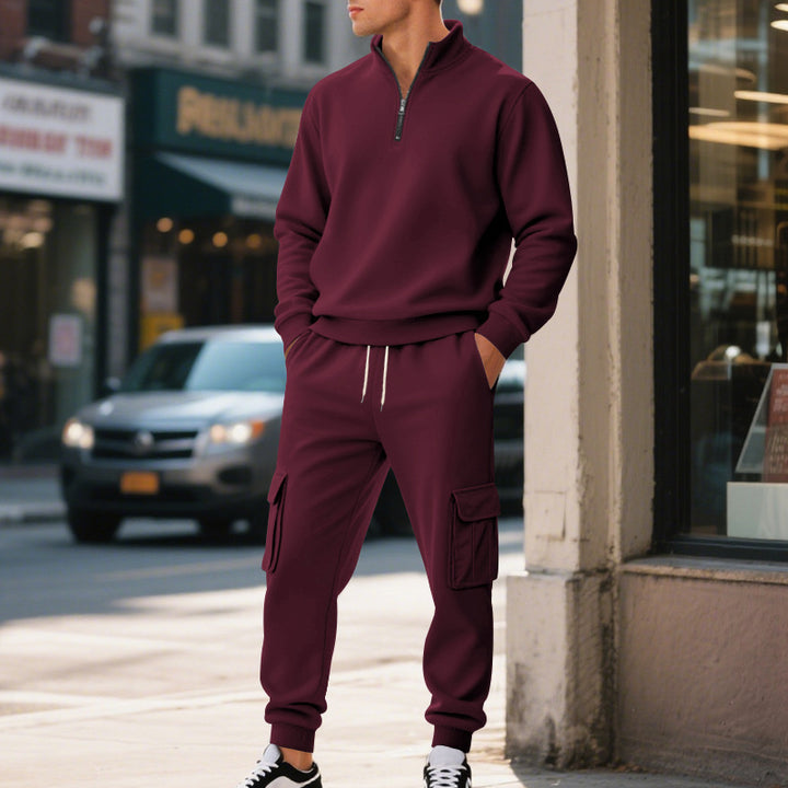 Herren nan kuschelige Cargostil-Jogginghose aus Fleece mit Kordelzug und Aufsatztaschen Drune