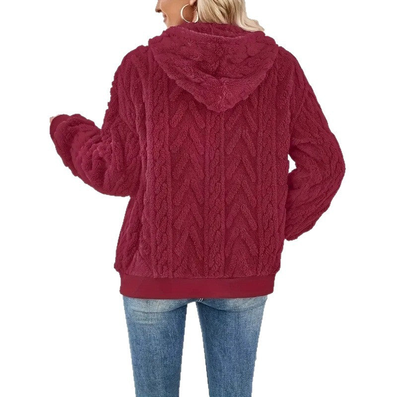 Damen Kuschelige Fleecejacke mit hochschließendem Kragen und Strickmuster Drune