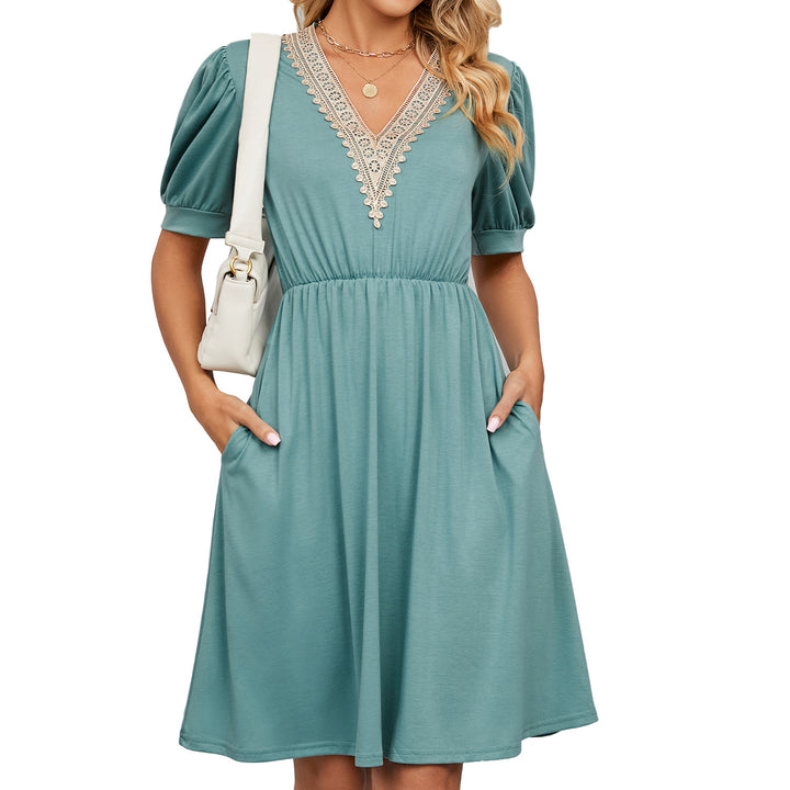 Damen Midikleid mit elegantem V-Ausschnitt und Rüschendetails Drune