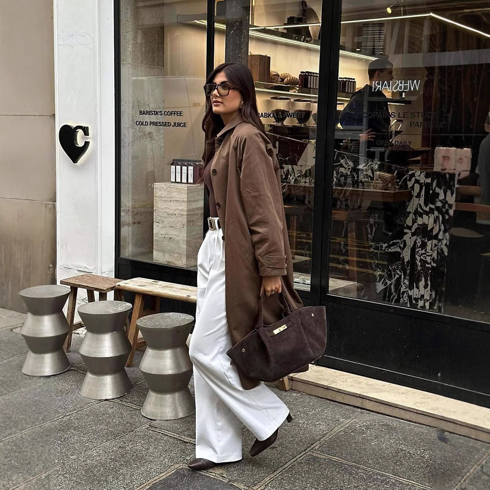 Damen modische Trenchcoatjacke mit lässigem Schnitt und Gürtel Drune