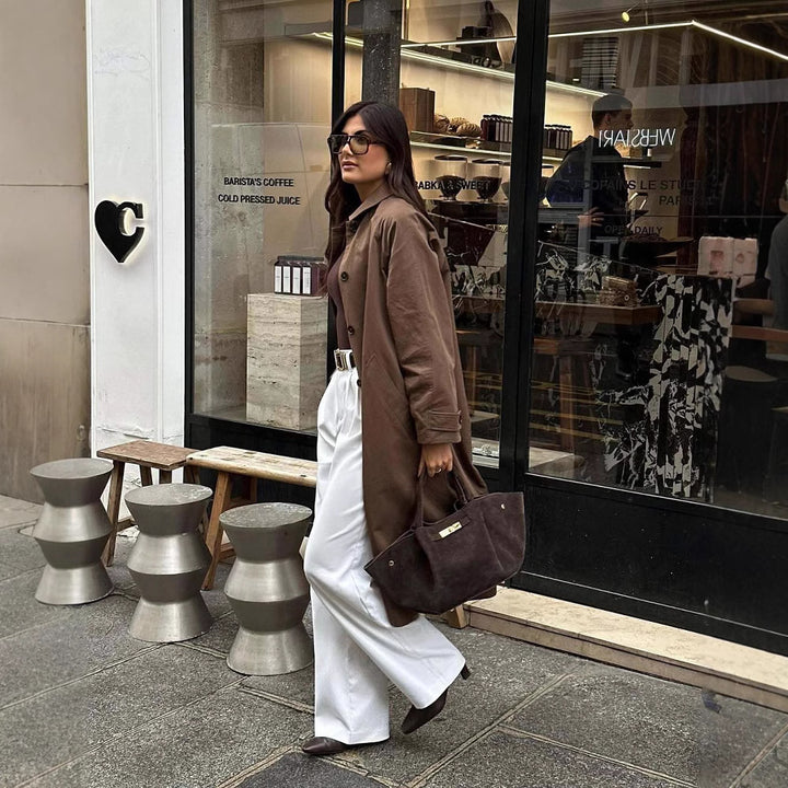 Damen modische Trenchcoatjacke mit lässigem Schnitt und Gürtel Drune