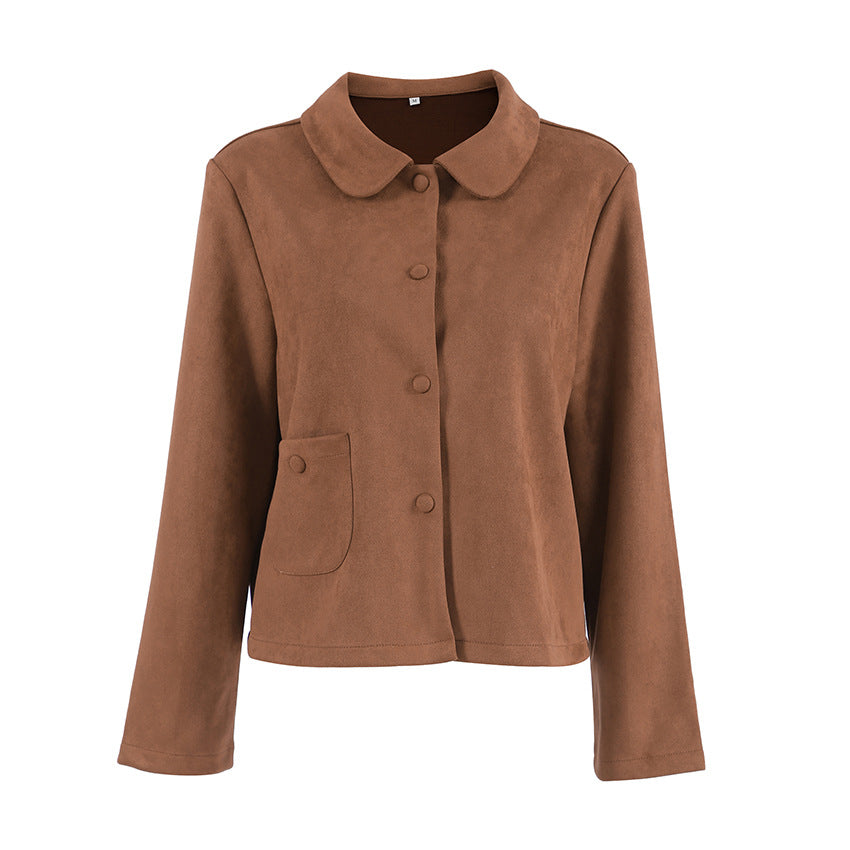 Damen Suede Jacke mit geschlossenen Knöpfen Drune