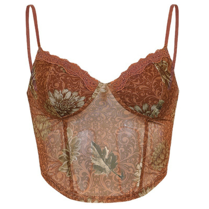 Damen Trägershirt mit Spitzenakzenten und floralem Design Drune