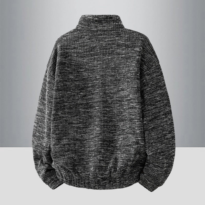 Herren Oversize Struktur-Halbzip-Strickpullover mit Stehkragen, Druckknopfblende & Kängurutasche Drune