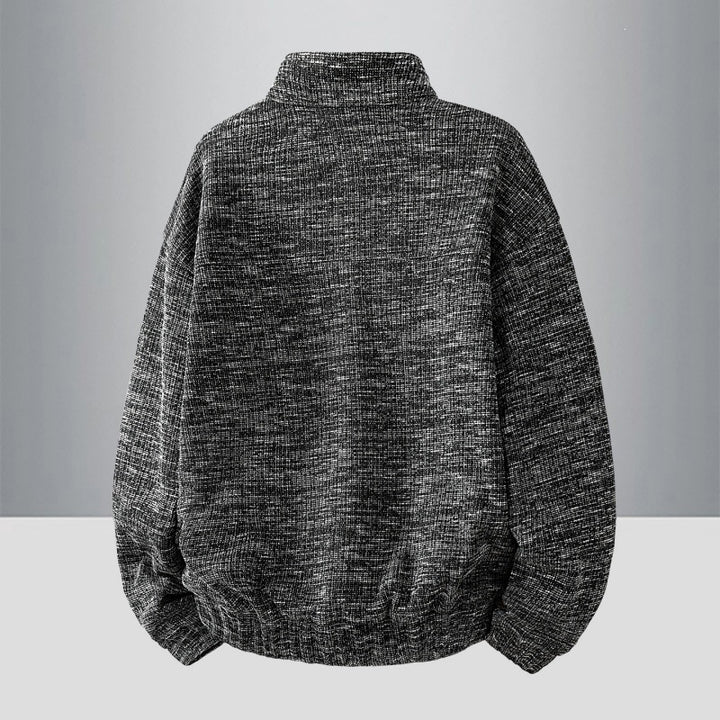 Herren Oversize Struktur-Halbzip-Strickpullover mit Stehkragen, Druckknopfblende & Kängurutasche Drune