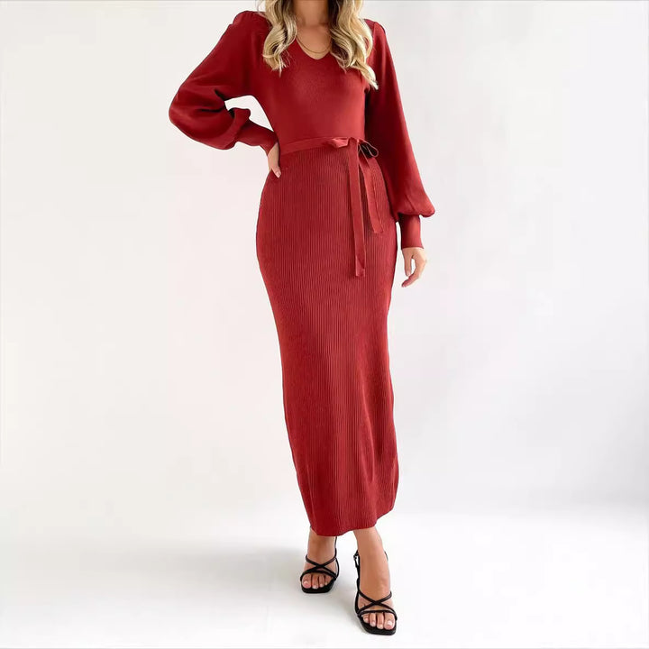 Damen elegantes Strickkleid mit Puffärmeln Drune
