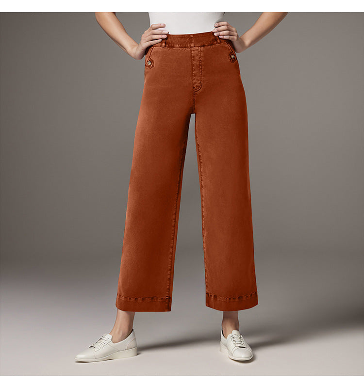 Damen Weite High-Waist Hose mit modischen Knopfdetails Drune