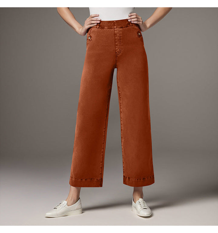 Damen Weite High-Waist Hose mit modischen Knopfdetails Drune