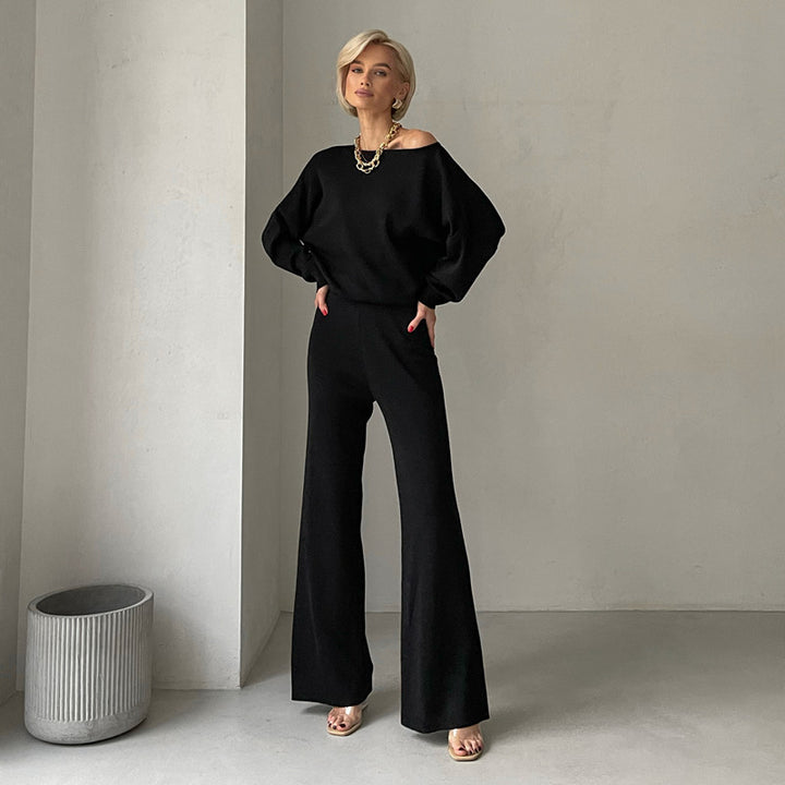Damen lässiges Strickanzug-Set mit weitem Schnitt und modischen Details Drune