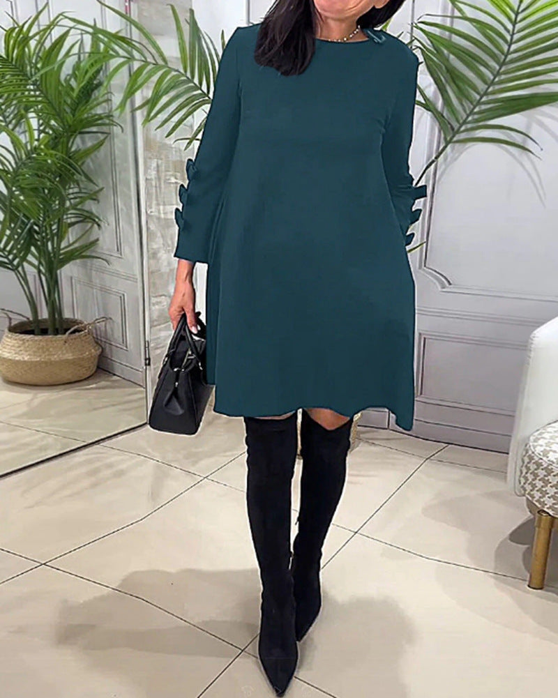 Damen nan A-Linien-Tunika-Kleid mit gestuften Zierlaschenärmeln Drune