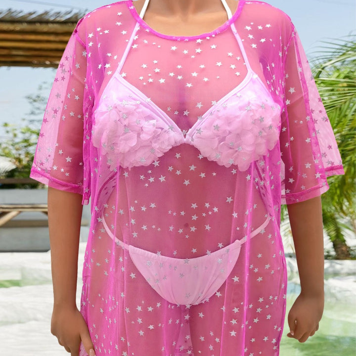 Damen transparenter Strandüberwurf mit funkelnden Sternen Drune