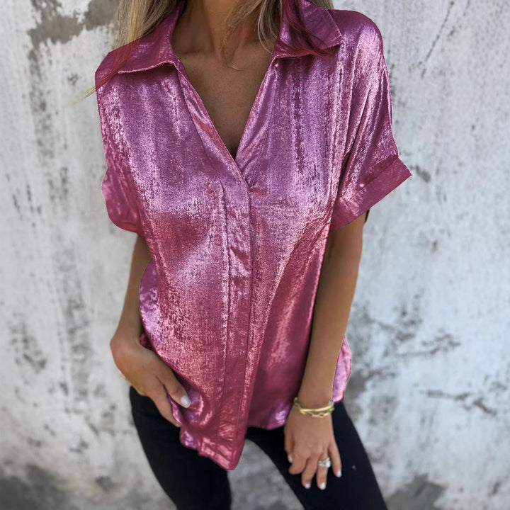 Damen Elegante Satinbluse mit glänzendem Finish und lässigem Schnitt Drune
