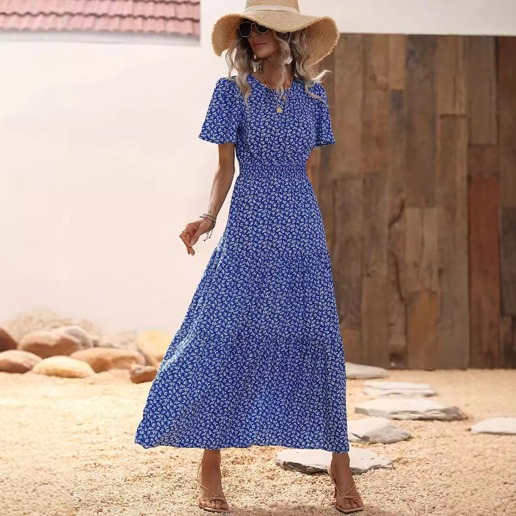 Damen Midikleid mit voluminösen Ärmeln und fließendem Rock Drune