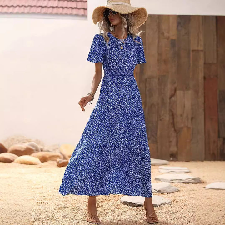 Damen Midikleid mit voluminösen Ärmeln und fließendem Rock Drune