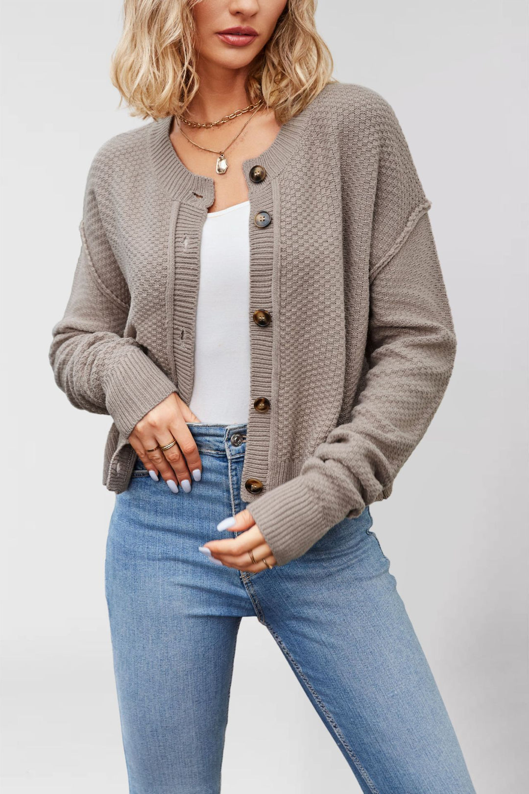 Damen Strickjacke mit Knopfleiste und strukturierter Oberfläche Drune