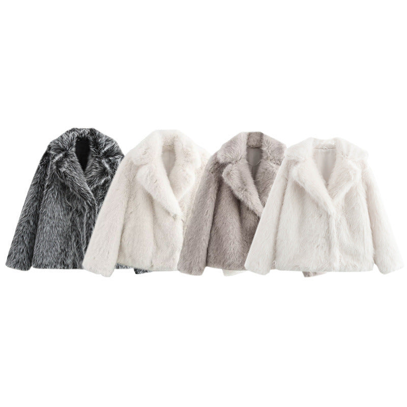 Damen Kuschelige Kunstpelzjacke mit elegantem Revers Drune