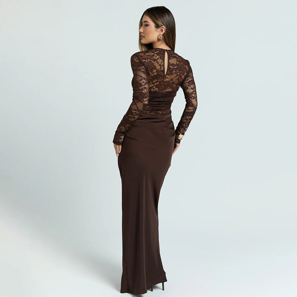 Damen Elegantes Spitzenmaxikleid mit taillierter Silhouette Drune