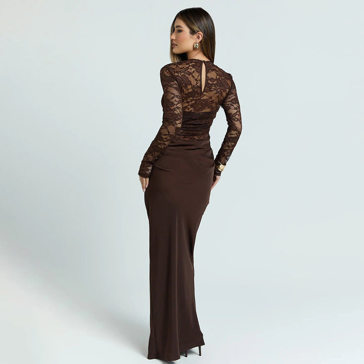 Damen Elegantes Spitzenmaxikleid mit taillierter Silhouette Drune