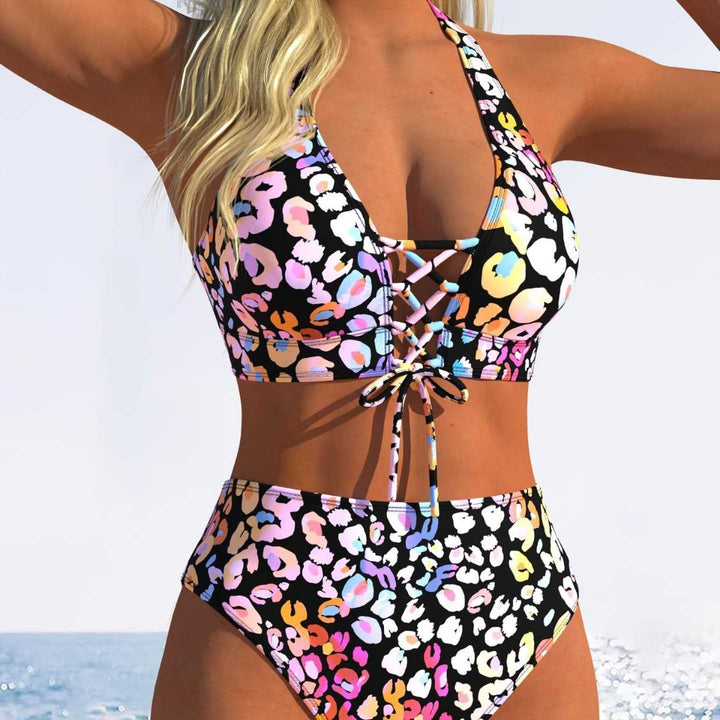 Damen Bikini-Set mit hoch tailliertem Schnitt und verspieltem Schnürdetail Drune