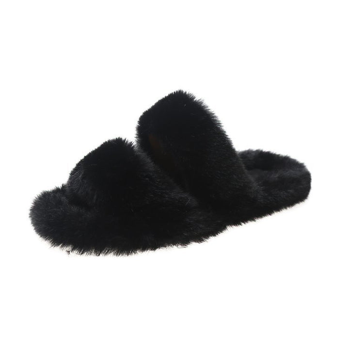 Damen Flauschige Hausschuhe mit doppeltem Riemen und weichem Innenfutter Drune