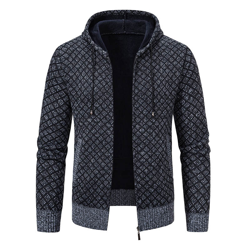 Herren Jacquard-Zipstrickjacke mit Kapuze und wärmendem Fleecefutter Drune