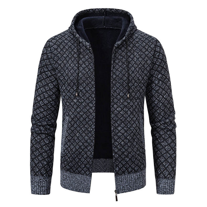 Herren Jacquard-Zipstrickjacke mit Kapuze und wärmendem Fleecefutter Drune