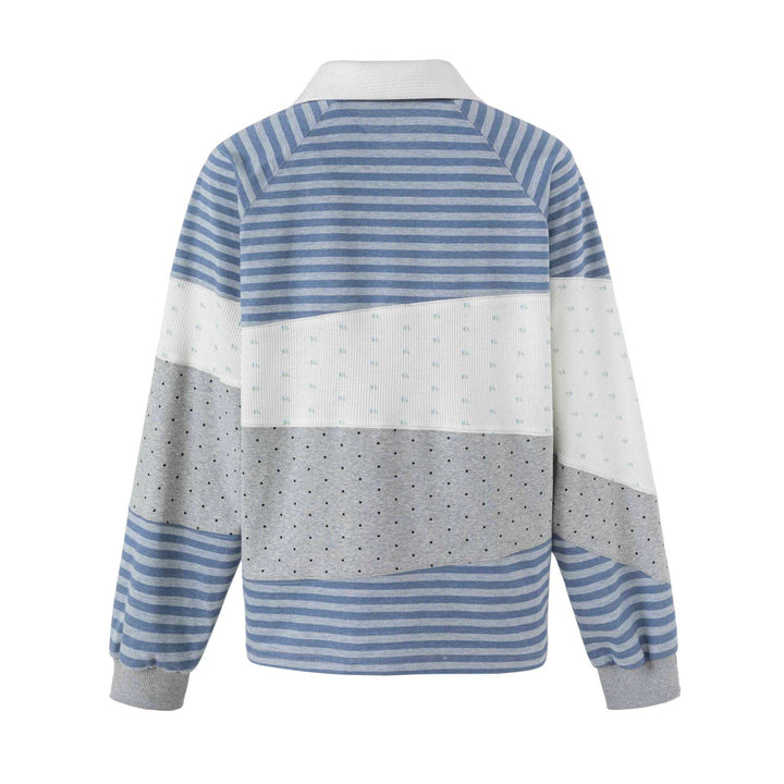 Damen Gestreifter Rugby-Pullover mit großem Kentkragen und Colourblock-Struktur Drune