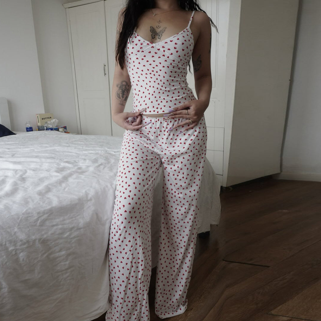 Damen Pyjama-Set mit Herzen und verstellbarem Bund Drune