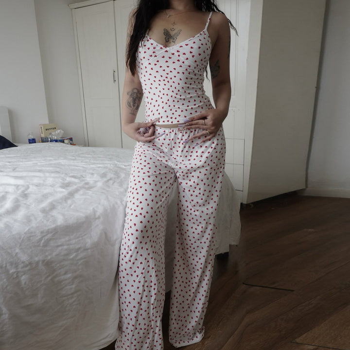 Damen Pyjama-Set mit Herzen und verstellbarem Bund Drune