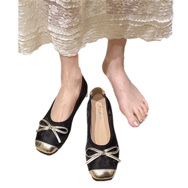 Damen nan Ballerina-Slipper mit quadratischer Zehenpartie, Schleifenapplikation und viskoelastischem Fußbett Drune