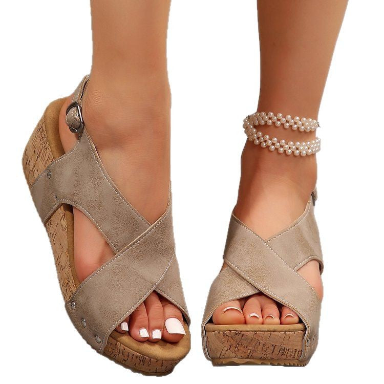 Damen Keil-Sandalen mit verstellbarem Riemen und Korksohle Drune