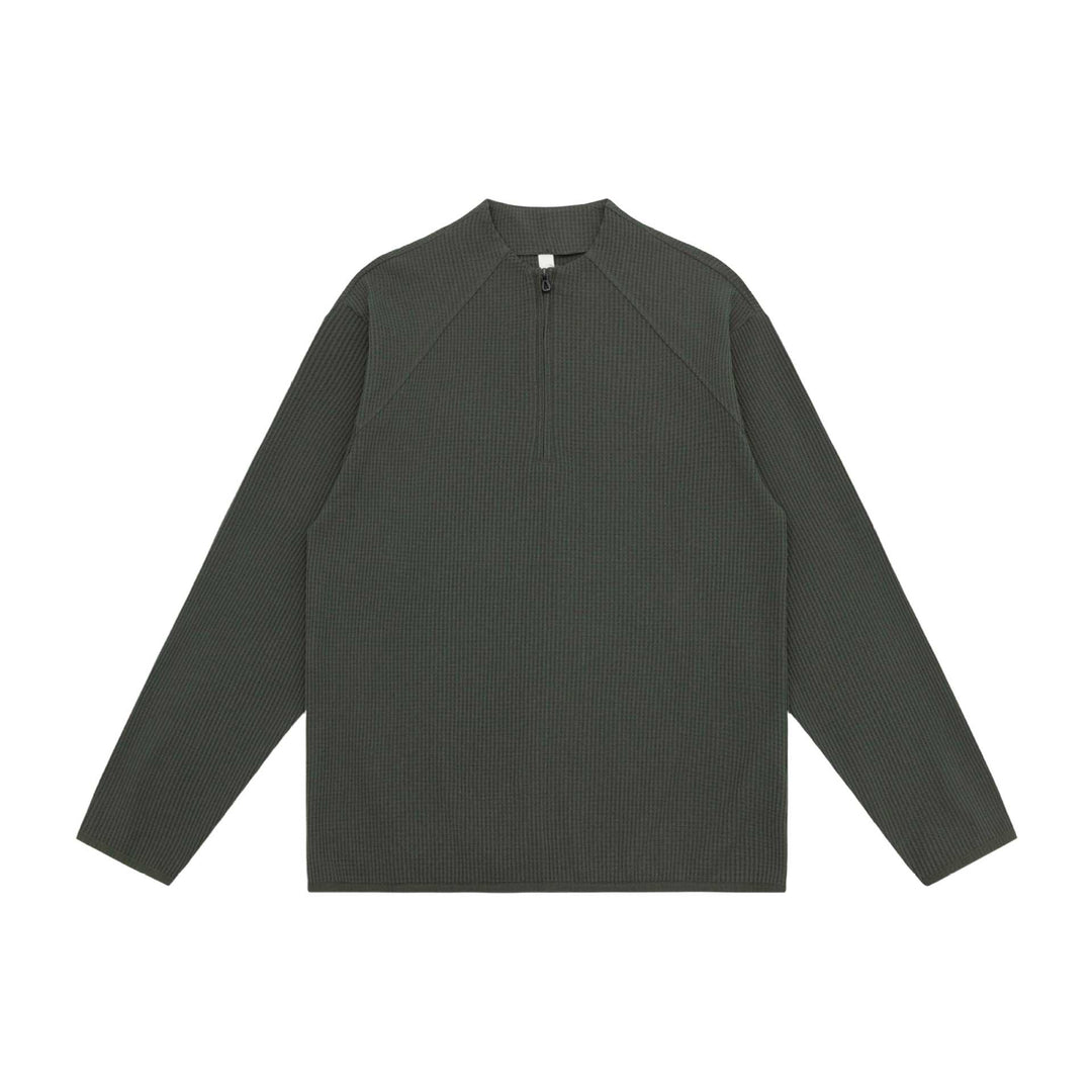 Unisex Waffelstruktur-Halbzip-Pullover mit kurzem Reißverschluss und kastiger Silhouette Drune